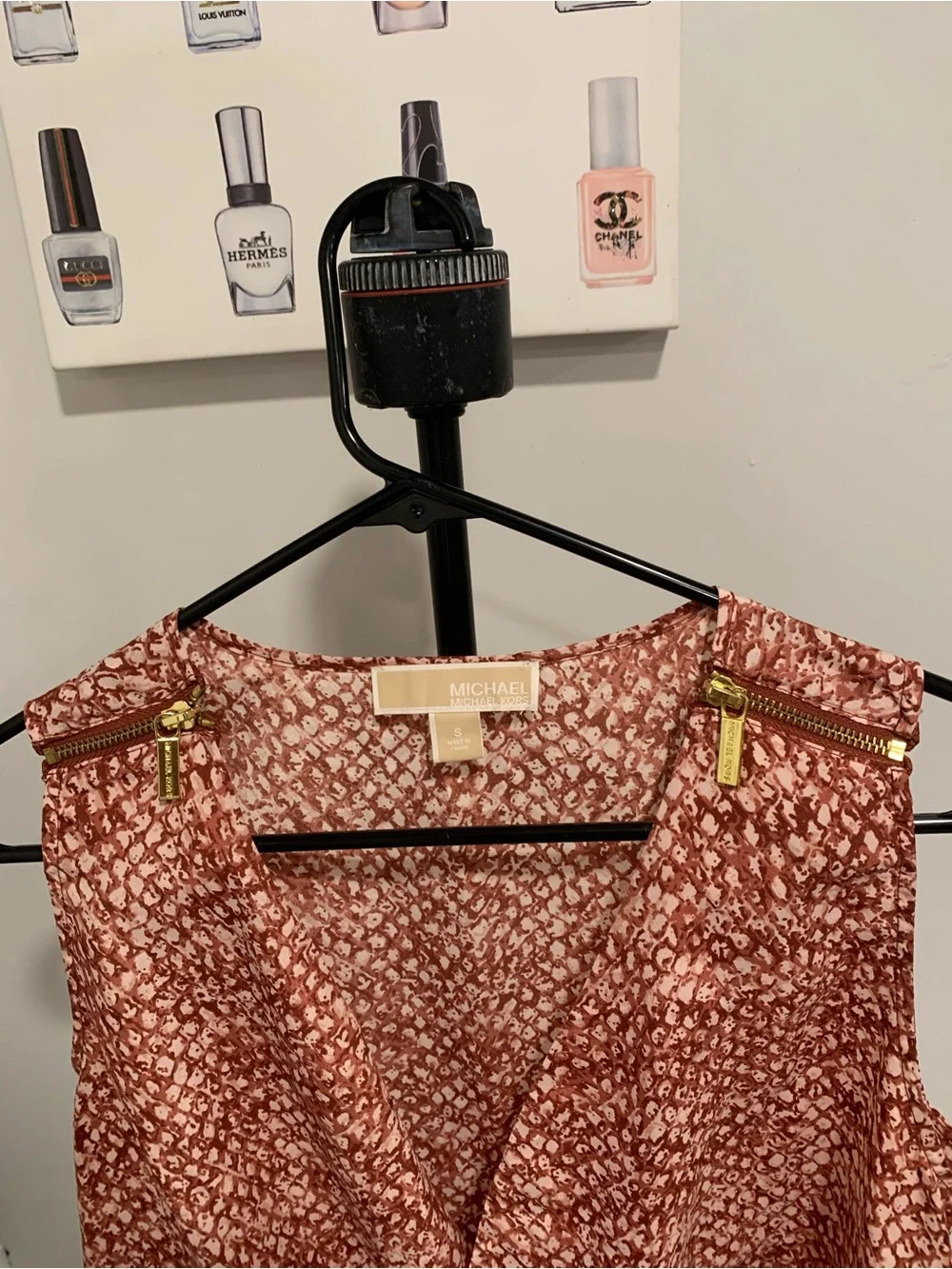 Michael Kors Sleeveless Rust Pink Printed Blouse - GB002